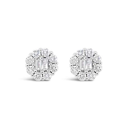 ladies silver earrings kunzite stones -Diamond Cluster Earrings