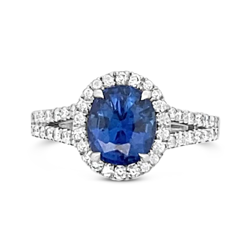 vintage rings for women retro design -Oval Sapphire & Diamond Ring