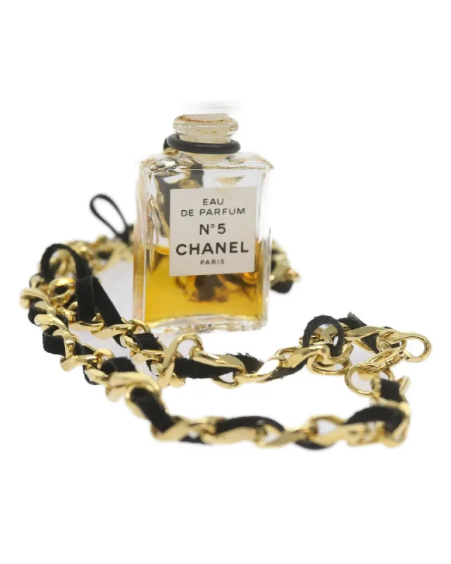 Ladies rich platinum necklaces -Perfume Chain Necklace with Gold Tone CC Pendant - Authentic Chanel Jewelry