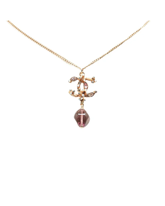 Ladies sleek deco necklaces -Gold Plated Crystal and Amethyst Pendant Necklace