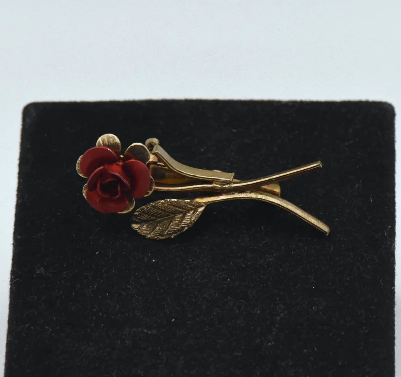 ladies rose gold brooch anniversary gift -Vintage Gold Tone Metal Rose Brooch