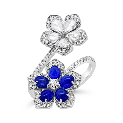 minimalist star rings for women -Sapphire & Diamond Flower Ring