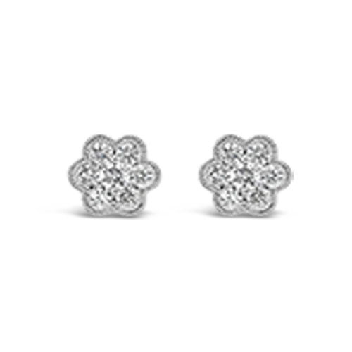 ladies earrings twisted edges -Diamond Flower Earrings