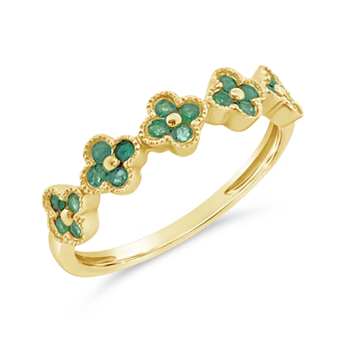 floral engraved rings for women -Emerald Flower/Clover Ring