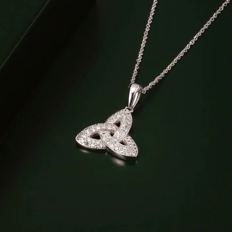 Ladies gentle charm necklaces -14k White Gold Diamond Trinity Knot Necklace