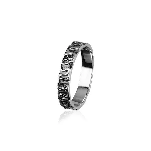 personalized ladies rings with engraving -Sterling Silver Ring Oxidised with Pattern R2