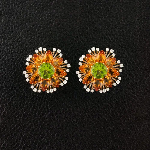 triple drop earrings for women -Peridot, Citrine & Diamond Earrings