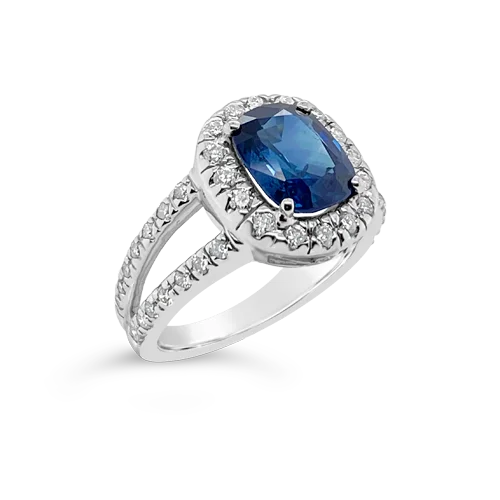 bar accent rings for women -Sapphire & Diamond Split Shank Ring