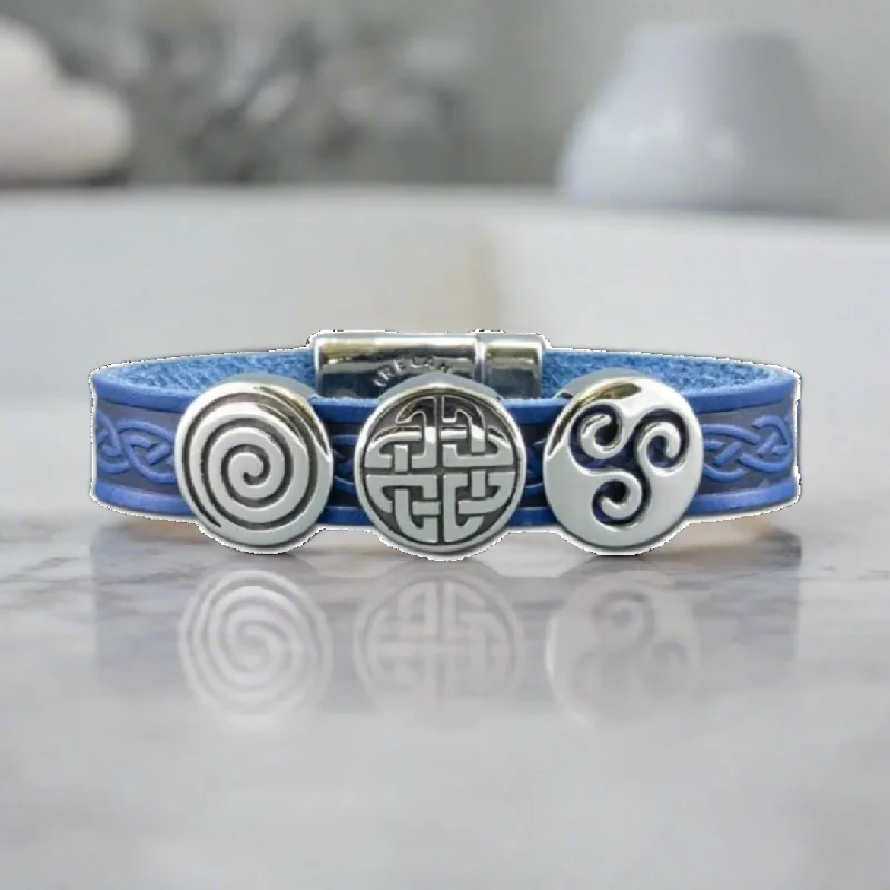 Ladies ridge glow bracelets -Celtic Leather Blue Aoife Cuff Bracelet