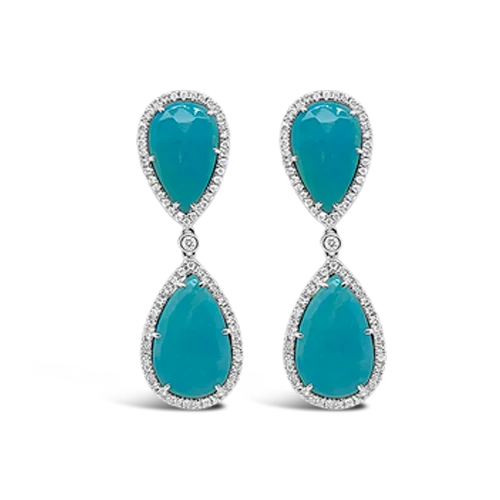 rose gold moon earrings for women -Turquoise & Diamond Earrings