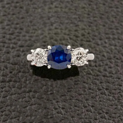 rings for women with colorful stones -Sapphire & Diamond Engagement Ring