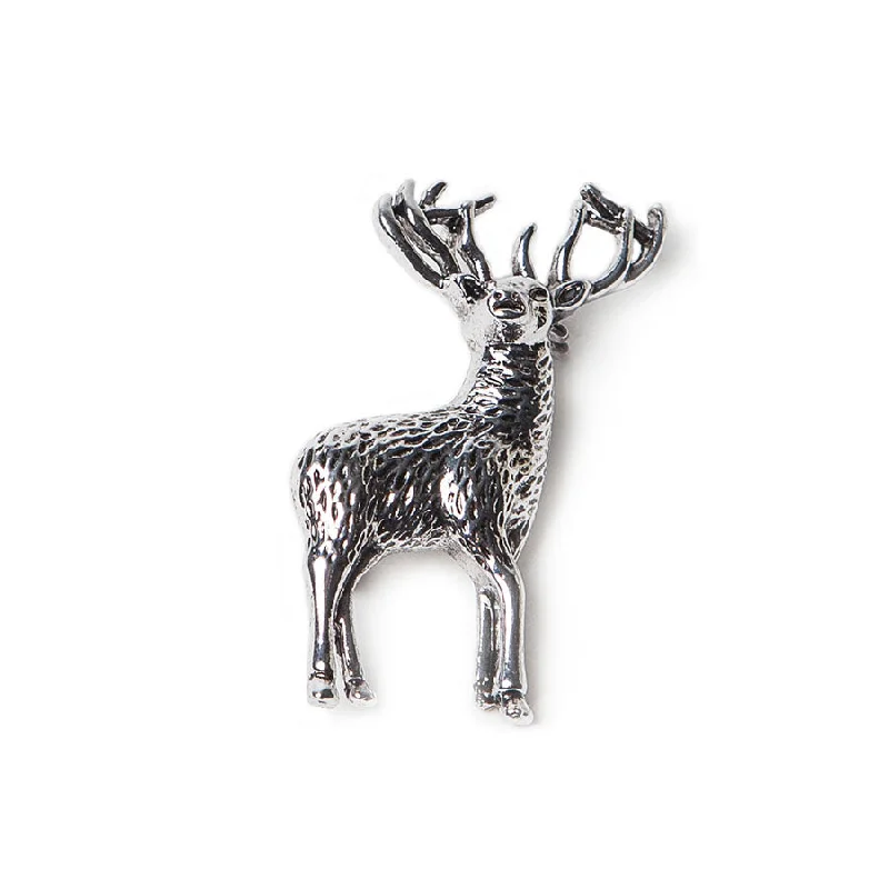 ladies gem brooch ocean themes -Antique Silver Finish Stag Brooch