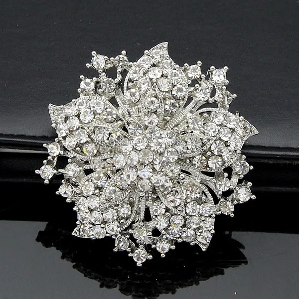 delicate brooch for women vintage look -Rhinestone Flower Brooch Gold or Silver BR-772