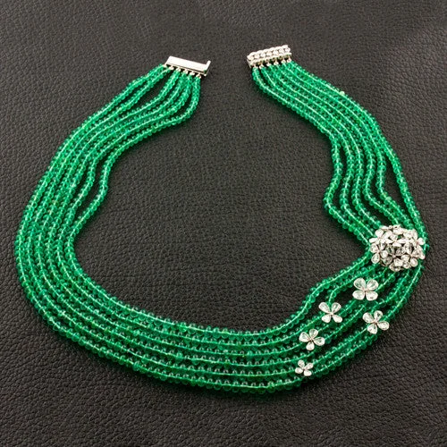 Ladies Celtic braid necklaces -Emerald Bead Necklace with Diamonds