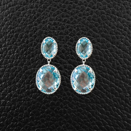 ladies silver earrings onyx stones -Blue Topaz Dangle Earrings