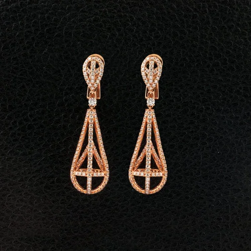 cross design earrings for women -Open Teardrop Shaped Diamond Dangle Earrings