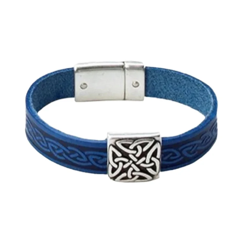 Ladies bolt sparkle bracelets -Braden Blue Celtic Cuff Leather Bracelet