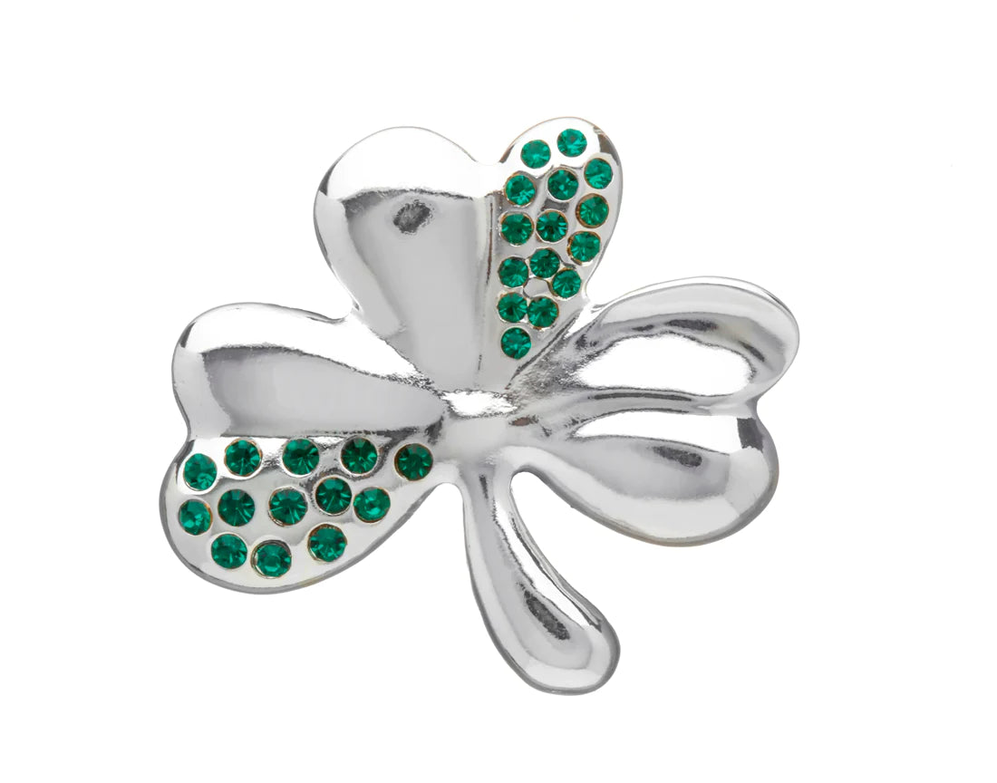 rose gold bead brooch for women -Silver Plate Shamrock Green Stone Brooch