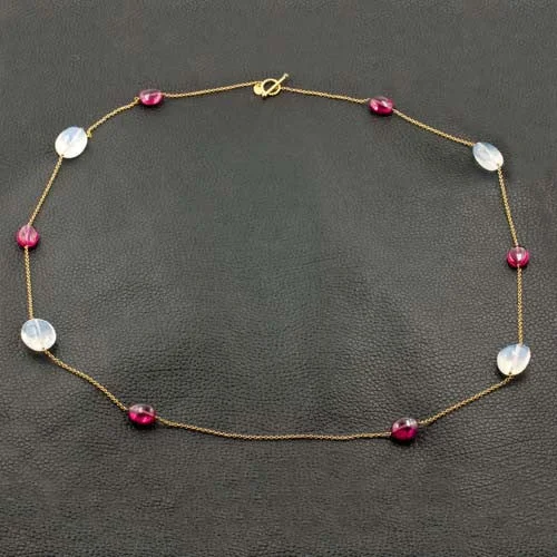 Ladies chunky shine necklaces -Moonstone & Rubellite Bead Necklace