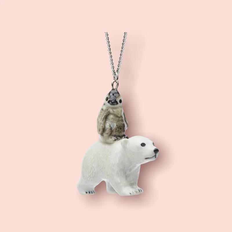 Ladies jet onyx necklaces -Baby Penguin and Polar Bear Pendant Necklace by And Mary