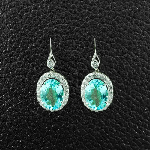 ladies gem earrings dream themes -Blue Topaz & Diamond Dangle Earrings