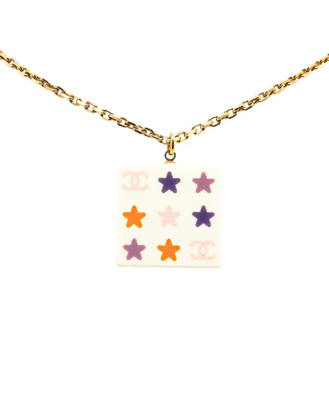 Ladies festive dazzle necklaces -Resin Square Pendant Necklace with Gold-Tone Chain