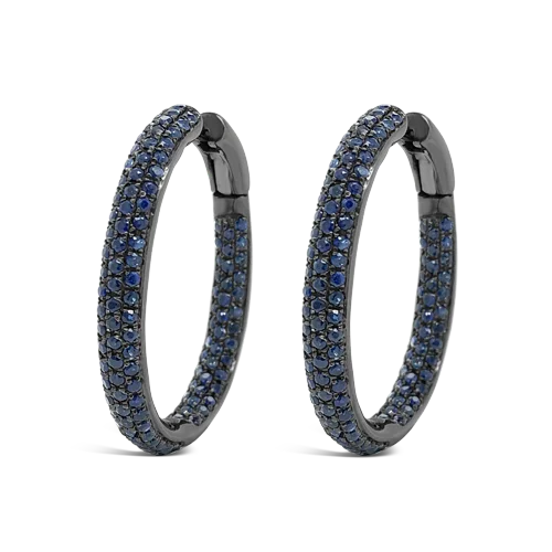 affordable hoop earrings for women -Blue Sapphire Hoop Earrings