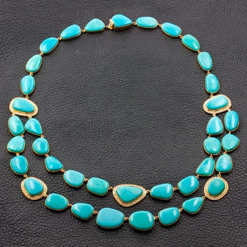 Ladies holiday sparkle necklaces -Turquoise & Diamond Necklace