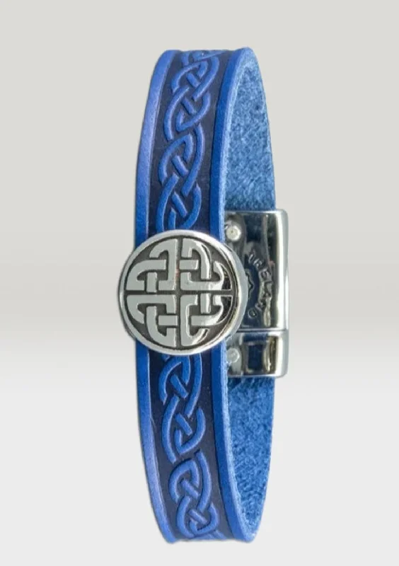 Ladies twig shine bracelets -Trinity Blue Celtic Cuff Leather Bracelet