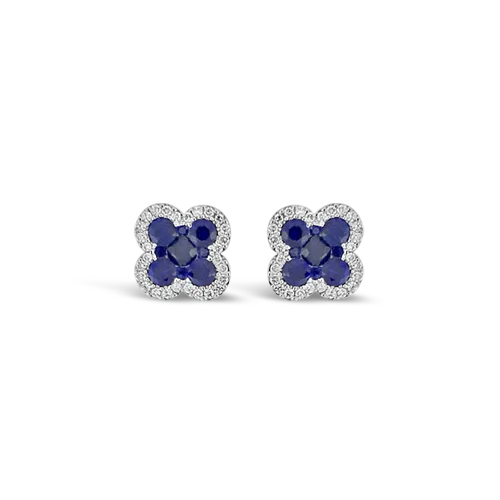 ladies sterling silver earrings with stones -Sapphire & Diamond Clover Earrings