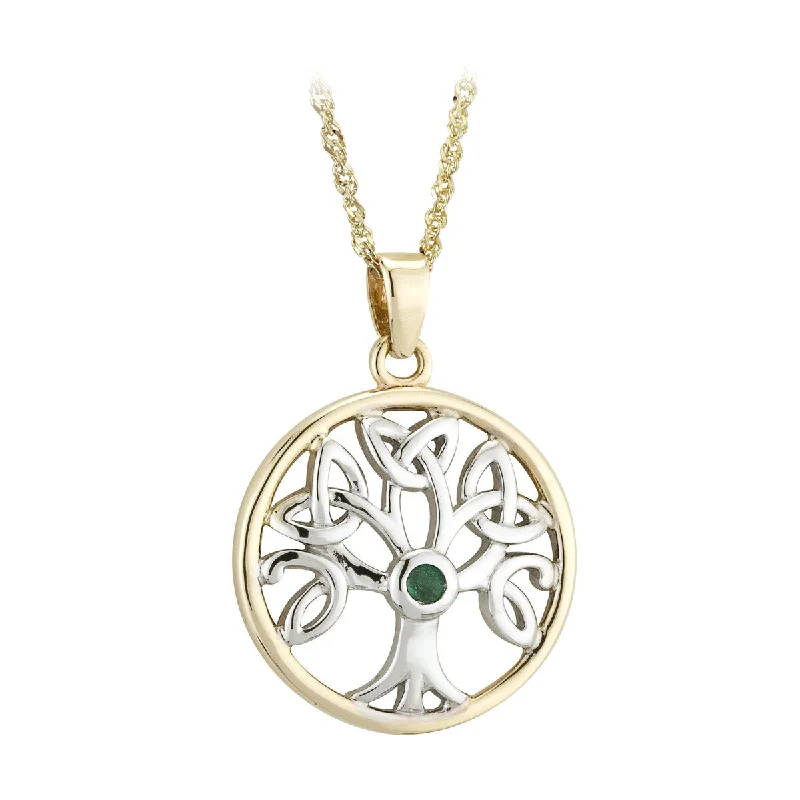 Ladies festive charm necklaces -14K Gold Emerald Tree Of Life Necklace