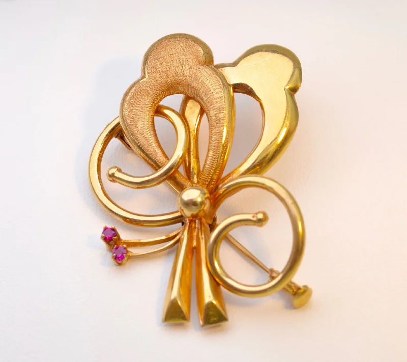 rose gold brooch for women with gems -18K yellow gold hand-made brooch from Europe