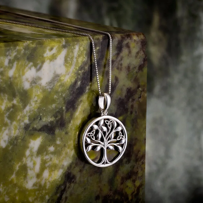 Ladies sapphire gleam necklaces -Connemara Marble Tree Of Life Necklace