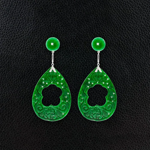 ladies gold earrings arrow design -Jade & Diamond Dangle Earrings