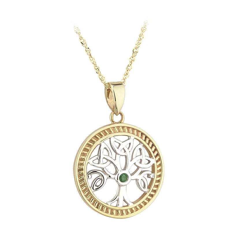 Ladies emerald green necklaces -14k Gold Emerald Tree of Life Necklace