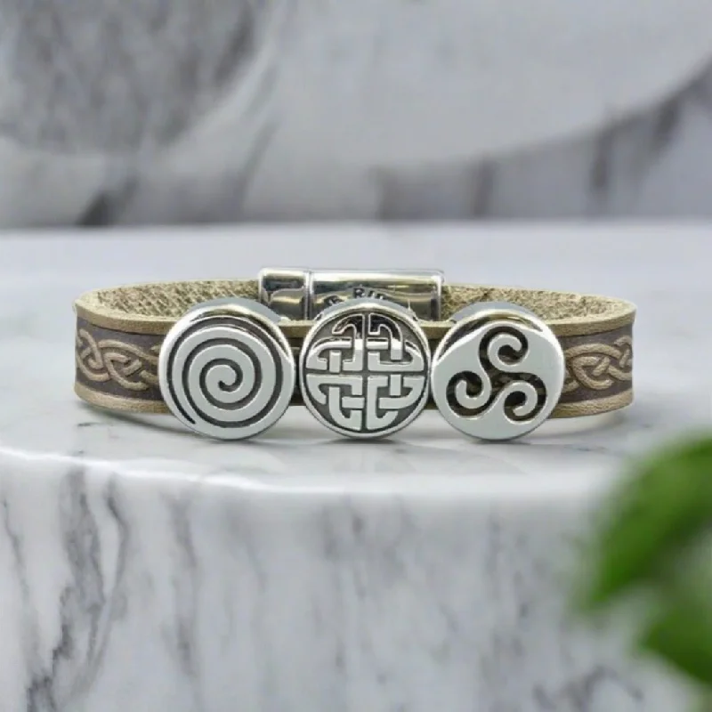 Ladies field glow bracelets -Celtic Leather Green Aoife Cuff Bracelet