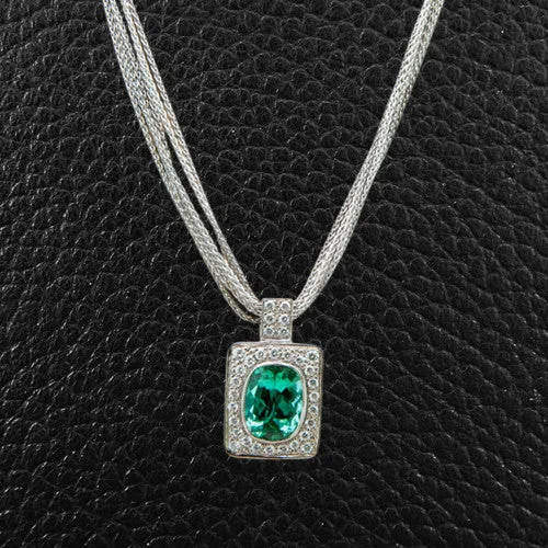 Ladies handmade artisan necklaces -Green Tourmaline & Diamond Necklace