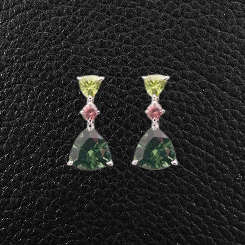 ladies silver earrings kunzite stones -Peridot, Tourmaline & Zircon Earrings