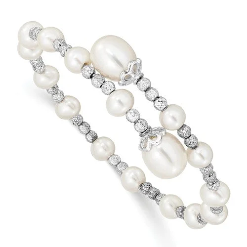 Ladies stellar edge bracelets -Sterling Silver White Freshwater Cultured Pearl Coil Bangle Bracelet