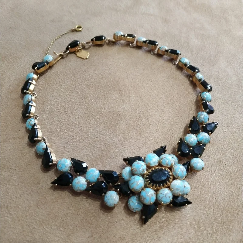 Ladies economical chic necklaces -Christian Dior Turquoise Black Gold Staetement necklace