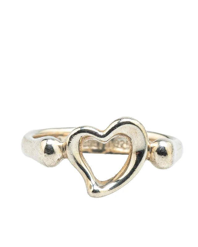 ladies rings rope textures -Sterling Silver Open Heart Ring