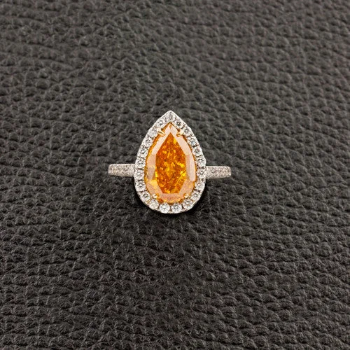 ladies rose gold rings anniversary gift -Orange Diamond Ring