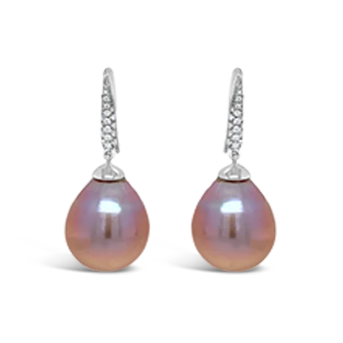 statement earrings for women bold -Kasumiga Pearl & Diamond Drop Earrings