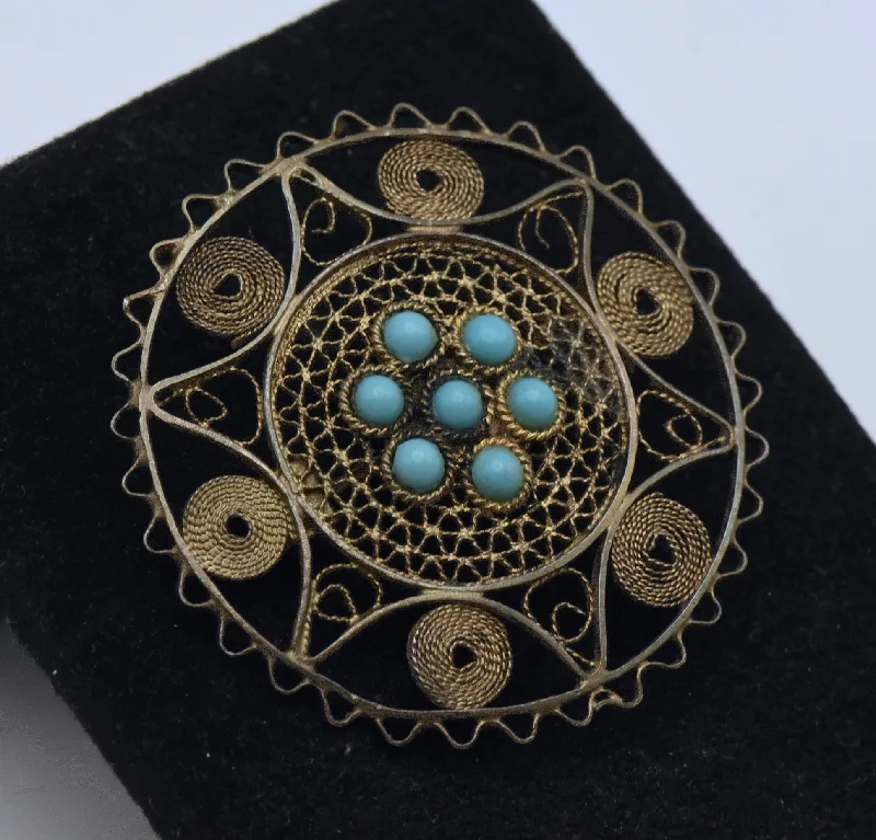 bubble texture brooch for women -Vintage Handmade Silver and Turquoise Star of David Brooch - READ DESCRIPTION