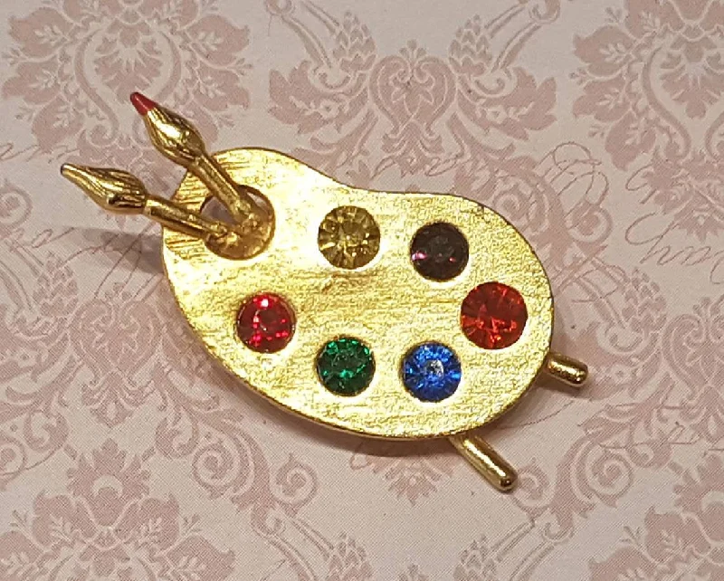 abstract shape brooch for women -Butler and Wilson Brooch Paint Artist Palette Gold Glass Multi Stone