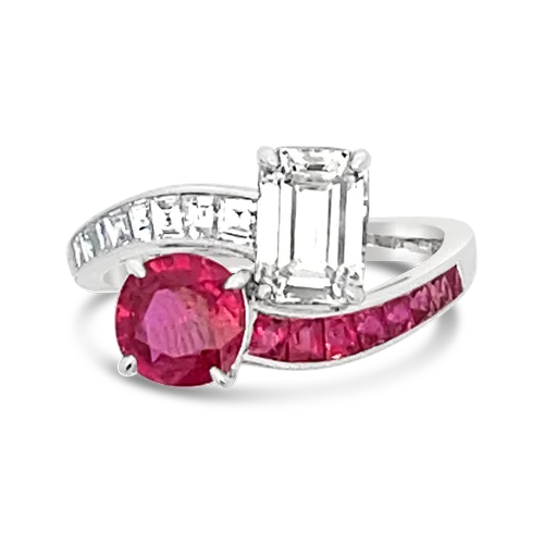 knot design rings for women -Ruby & Diamond Bypass Ring