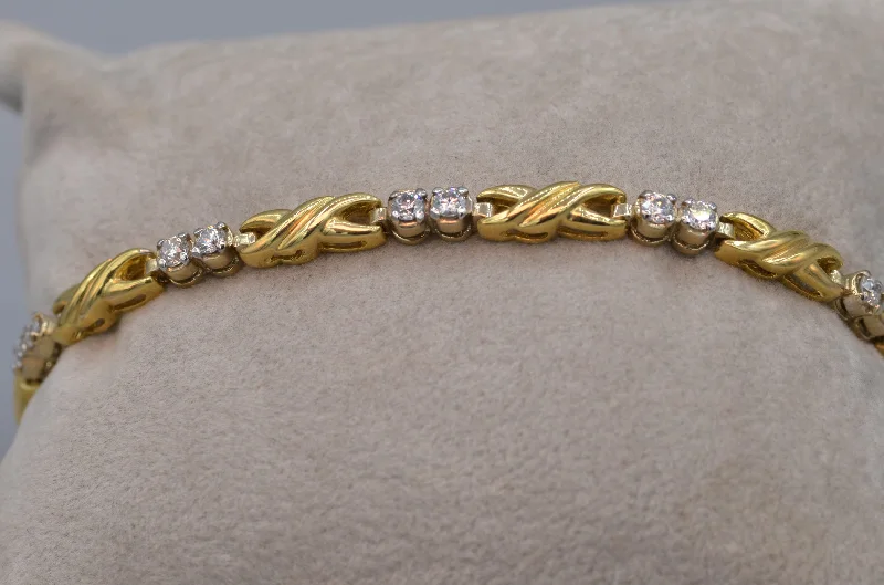 Ladies native tribal bracelets -14K yellow gold and diamond bracelet - Hugs & Kisses design