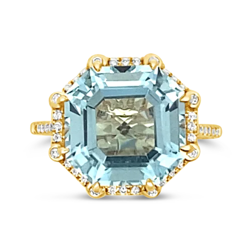 ladies rings diamond accents -Octagonal Blue Topaz & Diamond Ring