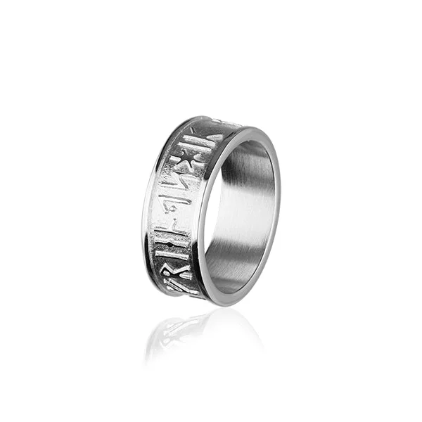 ladies engagement rings with diamonds -Runic Silver Ring R236