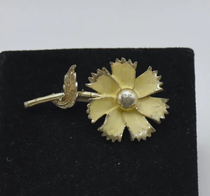 ladies brooch star accents -Vintage Yellow Enamel Metal Flower Brooch